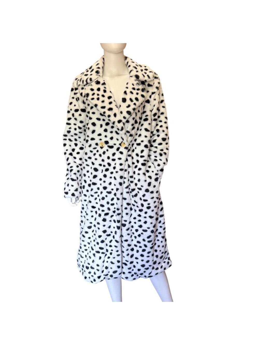 EillyBazar Womens Dalmatian Faux Fur Coat M Cruella Costume Mob Wife Cosplay